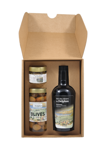 Gift Box: Extra virgin olive oil 500ml + Green olives 170g + Green tapenade 100g